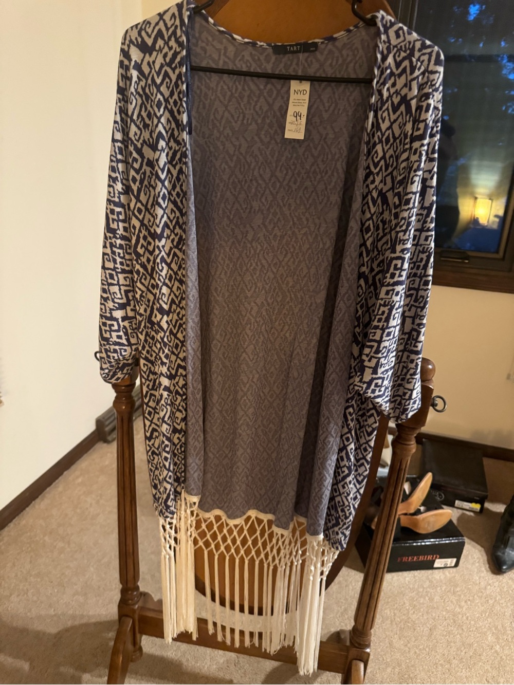 Tart Navy and White Fringe Kimono Cardigan